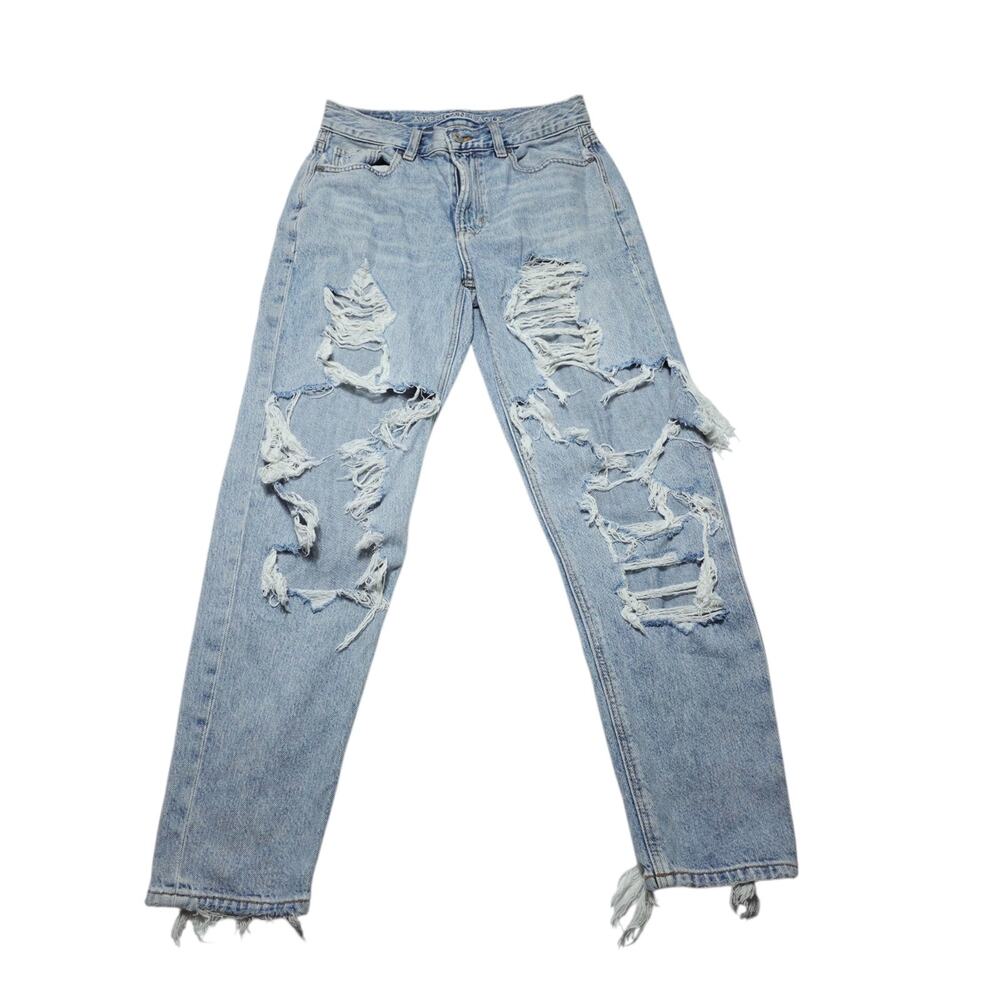 American Eagle Jeans Distressed Mom Jeans Women’s Size 2 Blue Stretch